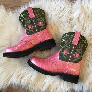 Pink and green Ariat phat baby boots